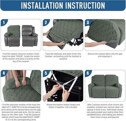 TAOCOCO Recliner Loveseat Cover, Stretch Jacquard Reclining Loveseat Cover Furniture Protector Sofa Slipcovers 2 Seat Recliner Covers with Elastic Bottom for Kids, Pets (Grey Green)