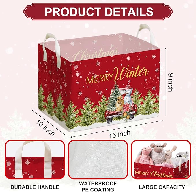 Christmas Snowman Storage Basket, Snowman Storage Box for Nursery Toy and Costume, Christmas Waterproof Rectangular Fabric Box, Cute Winter Snowman Decor Storage Basket, Christmas Party Decor Gifts