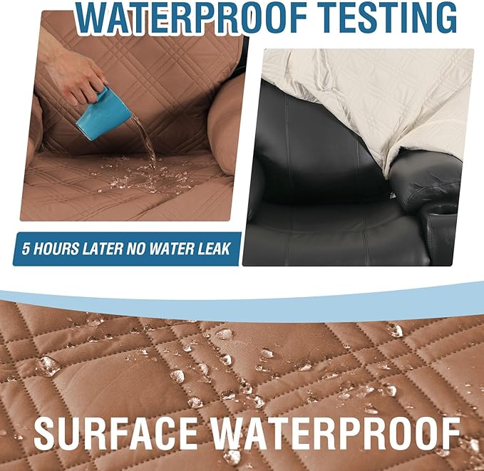 H.VERSAILTEX 100% Waterproof Nonslip Recliner Cover Stay in Place Recliner Couch Slipcover for Large Power Lift Recliner with Side Pocket Washable Reclining Furniture Protector,Terracotta/Beige