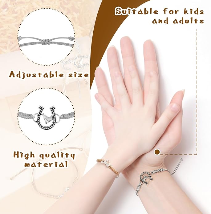 Sureio 48 Pcs Horse Rope Braided Bracelet Gifts Bulk Horse Goodie Party Favors Western Cowgirl Cowboy Adjustable Wedding Bridal Shower Bracelets for Women
