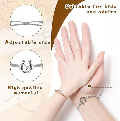 Sureio 48 Pcs Horse Rope Braided Bracelet Gifts Bulk Horse Goodie Party Favors Western Cowgirl Cowboy Adjustable Wedding Bridal Shower Bracelets for Women