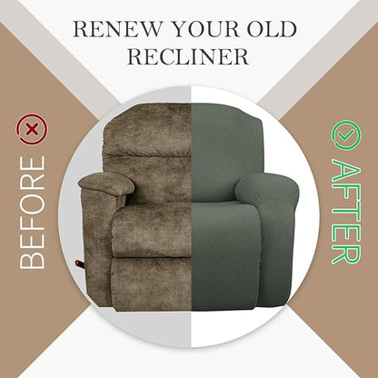 JIVINER 4-Piece Recliner Chair Covers Stretch Jacquard Covers for Recliner Chair Recliner Slipcovers for Living Room Soft Recliner Protector with Pocket (Recliner, Army Green)