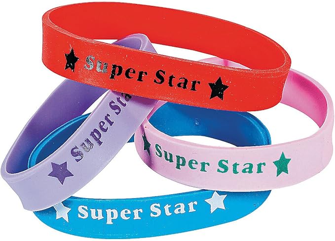 Fun Express Super Star Rubber Bracelets - 24 Pieces - Educational and Learning Activities for Kids