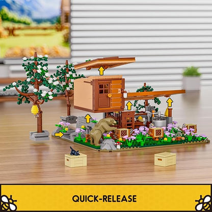FUNWHOLE Bee-Farm Lighting Building-Bricks Set - Farm Bee Cottage Honey Workshop Collection LED Light Building Set 1274 Pcs for Adults and Teen