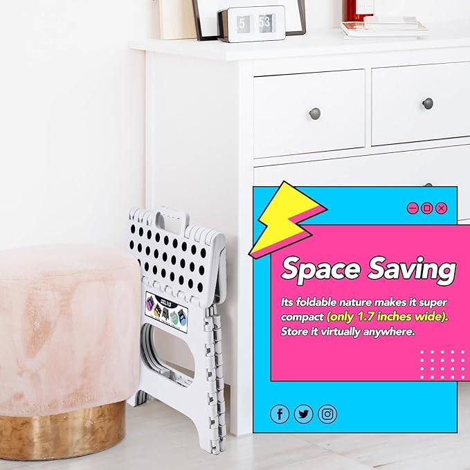 Delxo Folding Step Stool,11 Inch Foldable Step Stools for Kids & Adults,Portable Collapsible Step Stool with Handle, Lightweight Plastic Folding Stool for Kitchen Bathroom,Bedroom (White 12 Packs)