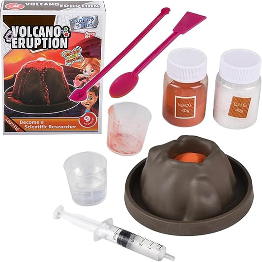 Volcano Science Kit for Kids 8-12 or Above- 9 Pcs Complete Volcano Kit Including NaHCO, C H O Powder, Eye Protection Masks and More- Safe, Non-Toxic Volcano Toys for Kids- Science Learning Games