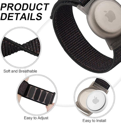 4 Pack Nylon Air Tag Bracelet for Kids, Soft Nylon Air Tag Wristband for Apple Air Tag, Adjustable Anti Lost Wristband for Toddler Baby, Boys, and Girls, Elders (Black/Blue/Pink Sand/Rainbow)