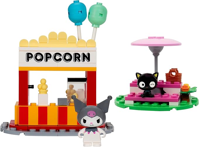 BLDR Hello Kitty and Friends Kuromi’s Popcorn Stand Building Set - Kuromi & Chococat Poseable Minifigures - Gifts for Kids & Sanrio Fans Ages 8+, 0129