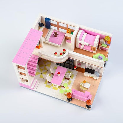 Friends Duplex Apartment Building Block Sets, Mini Pink Dream House Kitchen Home Cottage Collectible Display Modular Decor Bricks Kits Birthday Gifts Ideas for Adults Teens 8-12 14+ (1221 PCS)