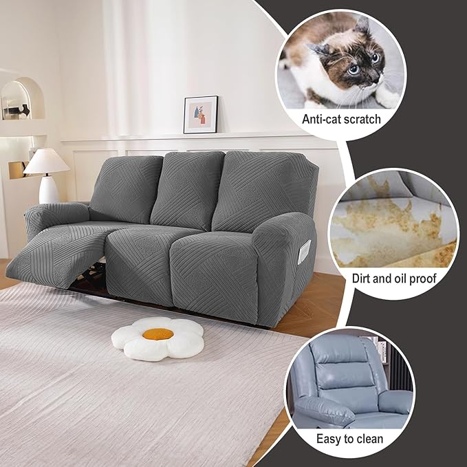 NORTHERN BROTHERS Recliner Sofa Covers 3 Seater - Reclining Sofa Covers Couch Covers for Reclining Couches Reclining Couch Covers, Light Gray