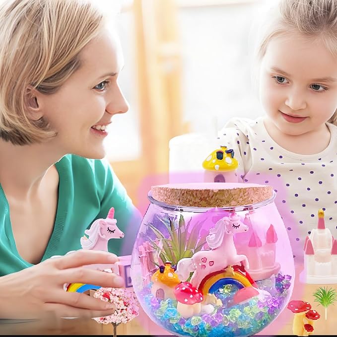 Unicorn Terrarium Kit for Kids, DIY Unicorns Toys for Girls, Light Up Unicorn Arts and Crafts Toys for Girls Age 4 5 6 7 8-12 Year Old, Unicorn Birthday and Christmas Gifts