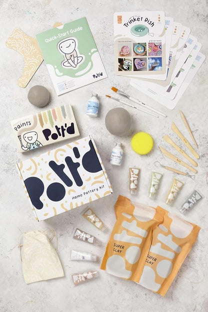 Pott'd Air Dry Clay for Adults. Beginners Home Pottery Kit for Adults. DIY Craft Kit for Adults. Kit Includes: Air-Dry Clay for Adults, Tools, Paints, Brushes, Sealant, How-to-Guides