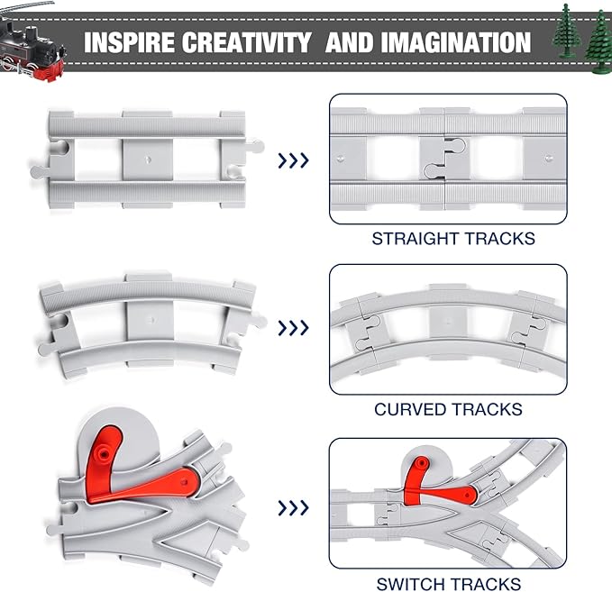 32 Pieces Train Tracks, Classic Railway Track with 20 Curved Tracks, 10 Straight Tracks and 2 Switches Tracks - Compatible with All Major Brands, Toy Track Accessory for Kid, Light Grey