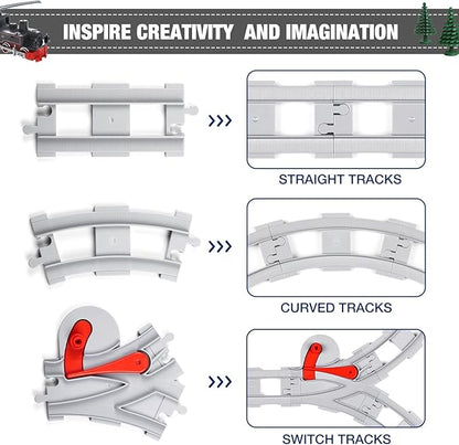 32 Pieces Train Tracks, Classic Railway Track with 20 Curved Tracks, 10 Straight Tracks and 2 Switches Tracks - Compatible with All Major Brands, Toy Track Accessory for Kid, Light Grey