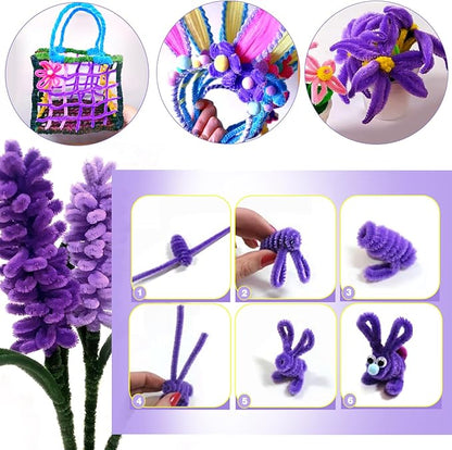 TOAOB 100pcs Pipe Cleaners Purple Pipe Cleaners Chenille Stems 6mm x 12 Inch Pipe Cleaners Craft Supplies for Art DIY Crafts Decorations