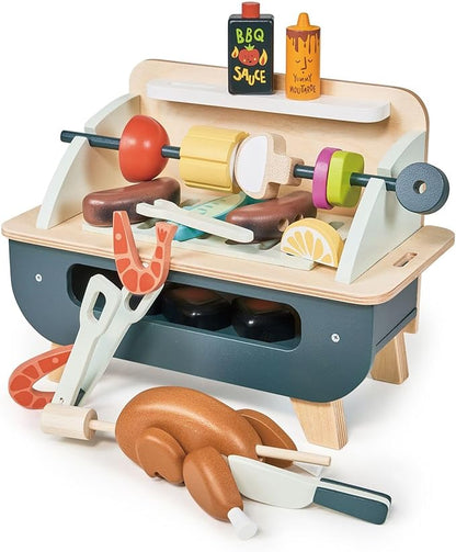 Tender Leaf Toys - Barbeque Play Set - 27 Piece Wooden Interactive Barbeque Grill Set with Pretend Play Food and Utensils for Boys and Girls - Great Role-Play Toy - Boost Fine Motor Skills - Age 3+