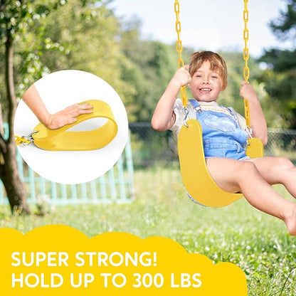 TURFEE Swing for Outdoor Swing Set - Pack of 1 Seat Replacement Kit with Heavy Duty Chains - Backyard Swingset Playground Accessories for Kids (Yellow)