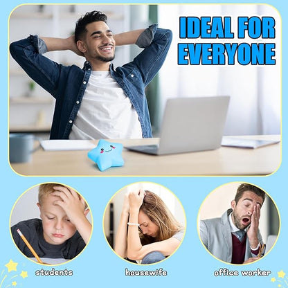 Star Squishy Toys for Kids and Adults, Smile Star Squishies Stress Balls for Stress Relief, Squeeze Toys, Sensory Fidget Toys for Classroom and School Gift , Cute Stretchy Dough Squishy Ball (Blue)