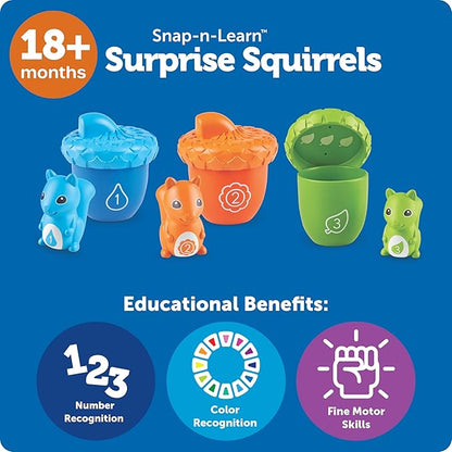 Learning Resources Snap-n-Learn Surprise Squirrels - Toddler Montessori Toys, Preschool Activities, Counting and Fine Motor Skills, Sorting, Pattering, Color Recognition, Gifts for Boys and Girls