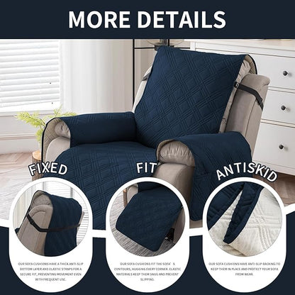 Easehomey 100% Waterproof Recliner Chair Covers, Non Slip Oversized Reclining Cover, Cover Furniture Protector Washable Chair Cover with Pocket,Elastic Straps for Kids,Pets,Dogs(Dark Blue,28")