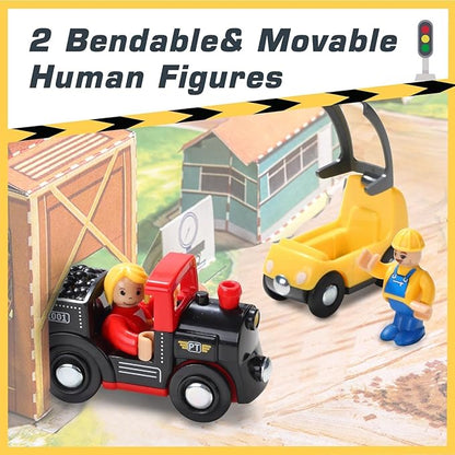 Giant bean 12Pcs Vehicles Battery Operated Train Car Set, Magnetic Mini Construction Set for Wooden Train Track, Bulk Car Toys for Toddlers Boys Girls Kids 3 4 5, Fits for Most Brands