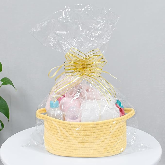 ABenkle Small Basket with Handles - Decorative Durable Rope Woven Storage Bin Shelf Storage Organizer Cube, Easter Baby Gift Basket, 12"x8"x5"