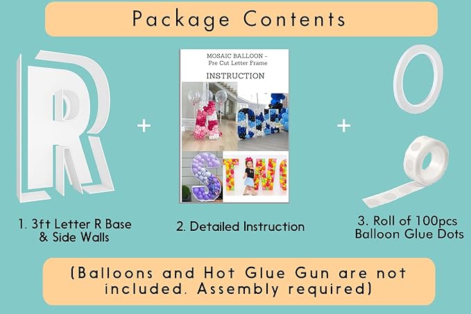 3FT Tall Mosaic Balloon Frame Letters Big Marquee Light Up DIY Kit for Birthday Party Wedding Backdrop Decor Letter R Pre-Cut Foam Board