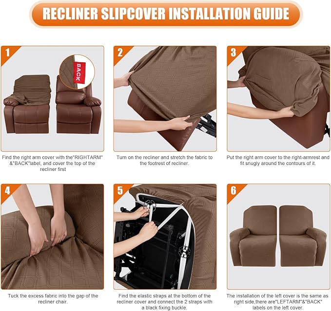 VANSOFY Recliner Cover, 2-Pieces Stretch Reclining Couch Cover with Pockets Loveseat Sofa Slipcovers Soft Washable Furniture Protector for Dogs Cats(Light Coffee)