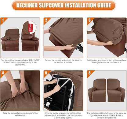 VANSOFY Oversized Recliner Cover, 2-Pieces Stretch Reclining Couch Cover with Pockets Loveseat Sofa Slipcovers Soft Washable Furniture Protector for Dogs Cats(Light Coffee)