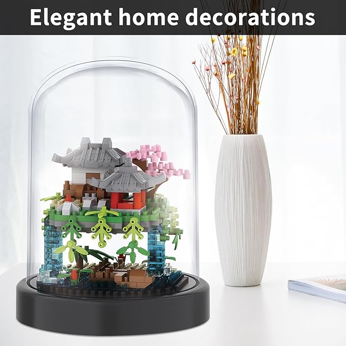 CAXIMSY Cherry Blossom Tree House Building Block Sets with Acrylic Display Box Chinese Architecture of Peach Blossom Bonsai Treehouse Micro Mini Building Set Toy Gift for Kids Adults（321 Pieces）