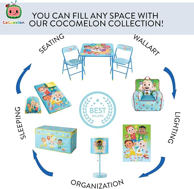 Idea Nuova Cocomelon 3 Piece Children's Activity Square Table and 2 Folding Chairs Set, Ages 3+