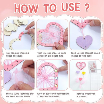 8Pack Dream Catcher Craft Kit for Kids Paint You Own Love Heart Wooden Dream Catcher Wooden Art and Craft Heart Cutous Unfinished Dream Catcher Wood Dream for Party Classroom Art Activity Project
