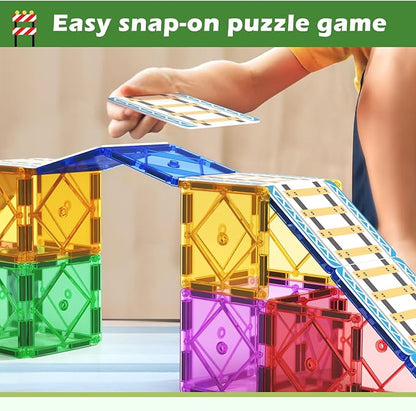 Magnetic Tiles Railroad Toppers Kids Toys Add-on Train Track Playset Playing with Trains Cars Preschool Learning Activities STEM Toys for Age 5-7