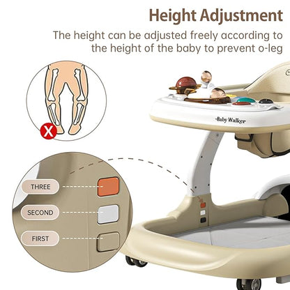 Music and Lights Baby Walker with Wheels,9 Adjustable Heights Infant Toddler Walker,Baby Walkers with Foot Pads,Anti-Fall Baby Walker and Activity Center for Boys Girls Babies 6-18 Months