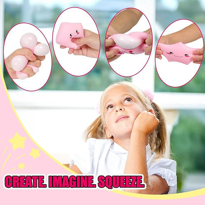Star Stress Balls for Kids and Adults, Smile Star Squishy Toys, Cute Star Sensory Fidget Toys, Dough Squeeze Ball for Anxiety Relief, Squishies Star Toys for Party Favors Classroom Prizes (Pink)