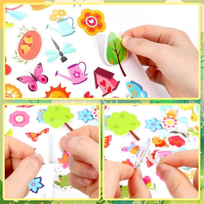 JULBEAR 300 Pieces Spring Foam Stickers Self-Adhesive Cartoon Flower Butterfly Garden Foam Stickers for Kids Spring Theme Party Favors Decoration Classroom School Activity Cards DIY Arts Crafts