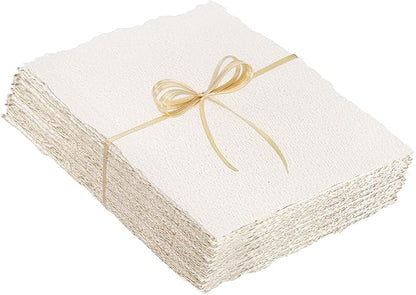50 Sheets Watercolor Paper 6 x 8inch, 300 GSM Deckled Edge Paper Rough/Textured Handmade Paper Cotton Paper for Watercolors, Wedding Invitations, Cards, Crafts