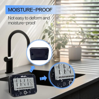 Waterproof Hanging Timer for Bathroom, Digital Kids Shower Clock with Temperature & Humidity, 99 Minutes Countdown Timer with Alarm, Water Resistant Large LCD Visual Timer, 2 Hooks Included (Black)