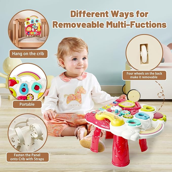 Sit to Stand Baby Walker, Activity Center with Music and Light, Activity Table for Toddlers, Push Toys for Babies Learning to Walk, Early Education Toys for Infant Boys Girls 6 Months Up