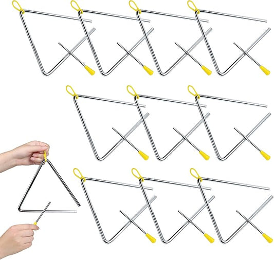 10 Pcs Musical Triangle Instrument, 6 Inch Steel Music Percussion Triangle for Kids Adults