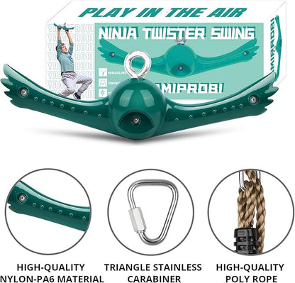 YAMIPROBI Swing Spins Set: 360° Handle Twist-Spin Flips Toy - Slackline Attachments Activate Play Powers - Accessories for Kids' Playground and Backyard Fun, Green