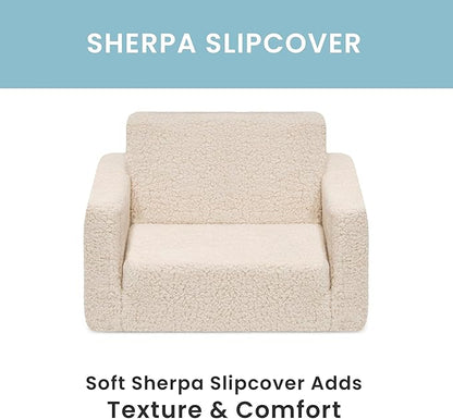 Delta Children Cozee Flip-Out Sherpa 2-in-1 Convertible Chair to Lounger for Kids, Cream