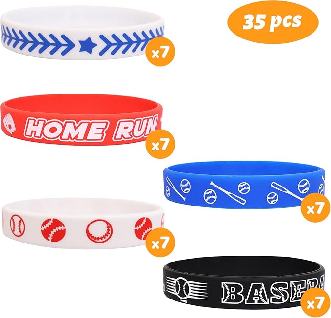 Fancy Land 35 Silicone Baseball Motivational Bracelets for Kids baseball Gift Party Supply