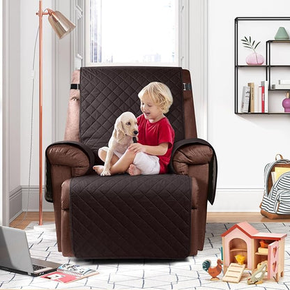 KinCam 100% Waterproof Recliner Chair Cover, Reclining Couch Covers for Pets, Dogs, Recliner Couch Slipcover Furniture Protector with Elastic Straps for Kids(28", Chocolate)