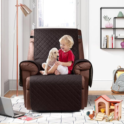 KinCam 100% Waterproof Recliner Chair Cover, Reclining Couch Covers for Pets, Dogs, Recliner Couch Slipcover Furniture Protector with Elastic Straps for Kids(30", Chocolate)