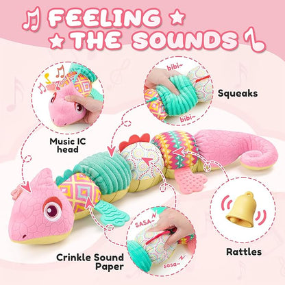 AWOTOY Baby Toys Sensory Musical Stuffed Animal Activity Soft Infant Toys 0-6-12 Month with Multi-Sensory Crinkle,Rattles&Textures,Baby Girl Toys Easter Gifts Newborn Tummy Time Easter Basket Stuffer