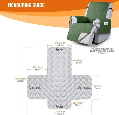 VANSOFY 100% Waterproof Recliner Chair Covers, Recliner Cover Non-Slip Dog Chair Cover Furniture Protector Washable Slipcover with Pocket, Elastic Straps for Pets, Dogs(Vine Green, 23.6")