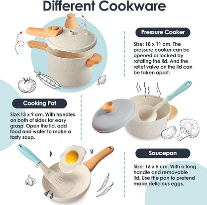 BUYGER Pretend Play Kitchen Accessories Toys Set, Cookware Pots and Pans Cooking Utensils Playset Gifts for 3 4 5 Years Old Kids Girls Boys Toddler