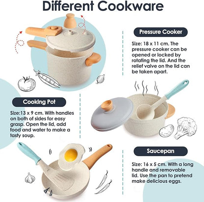 BUYGER Pretend Play Kitchen Accessories Toys Set, Cookware Pots and Pans Cooking Utensils Playset Gifts for 3 4 5 Years Old Kids Girls Boys Toddler