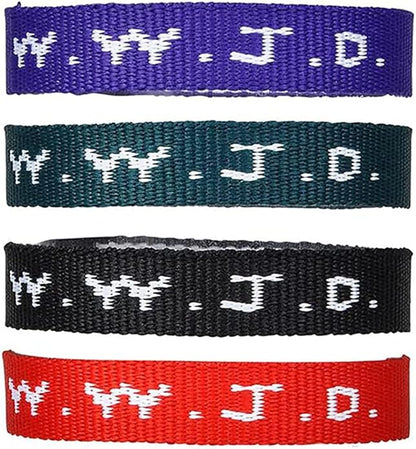 AMERICAN WIT Colorful W.W.J.D. Webbing Bracelets (48 Pack) (“What would Jesus do?”) Colors: black, army green, purple, bright red Religious Christian Wristband,